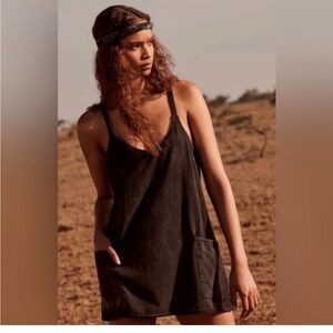 FP Movement Black Washed Tank Dress with built in shorts and support